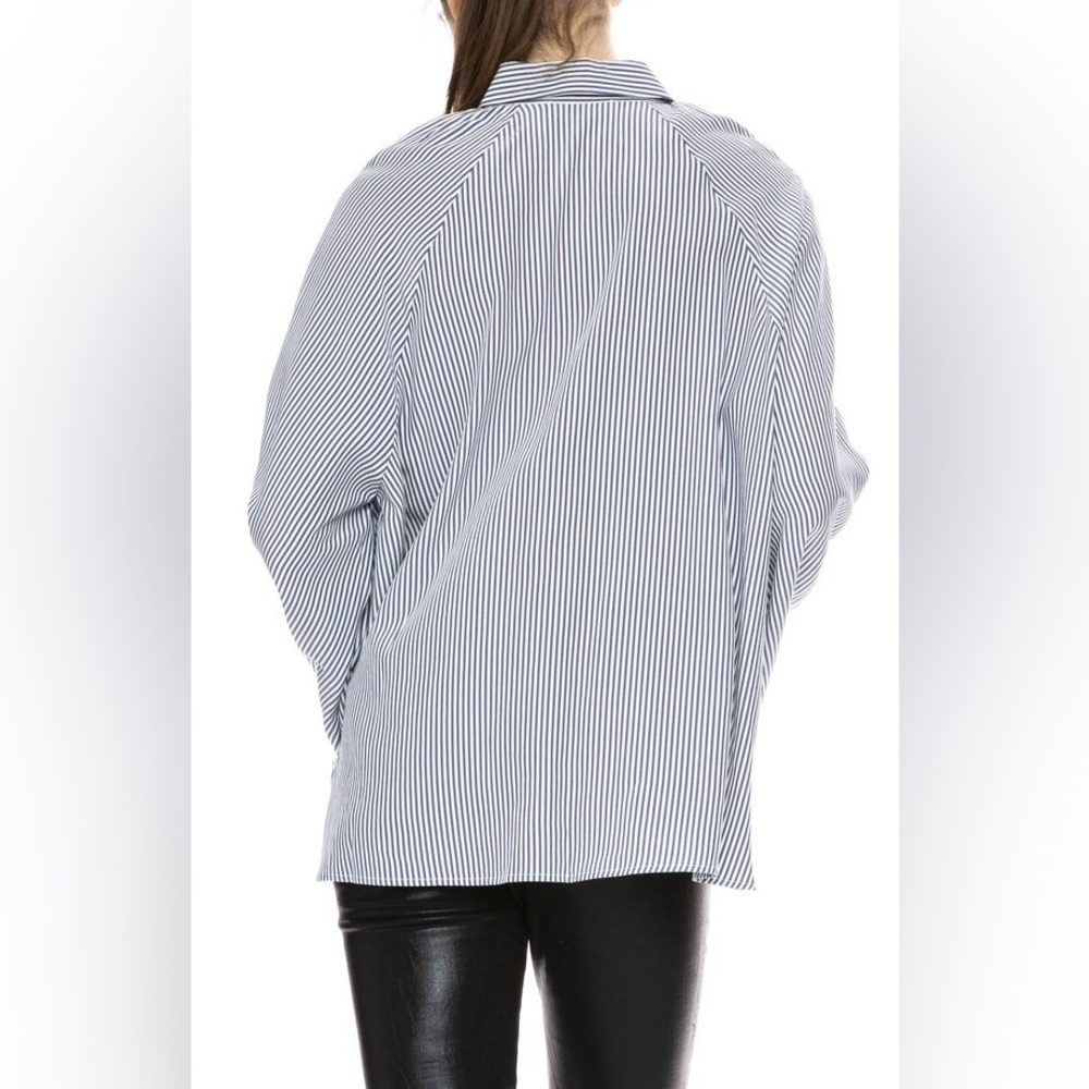 Nili Lotan Leah Blue and White Bell Sleeve Button Up Blouse Shirt - Picture 3 of 8